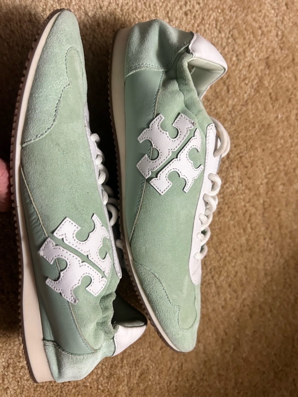 Tory Burch leather & suede mint green and white sneakers, sz 9.5 - Picture 5 of 7
